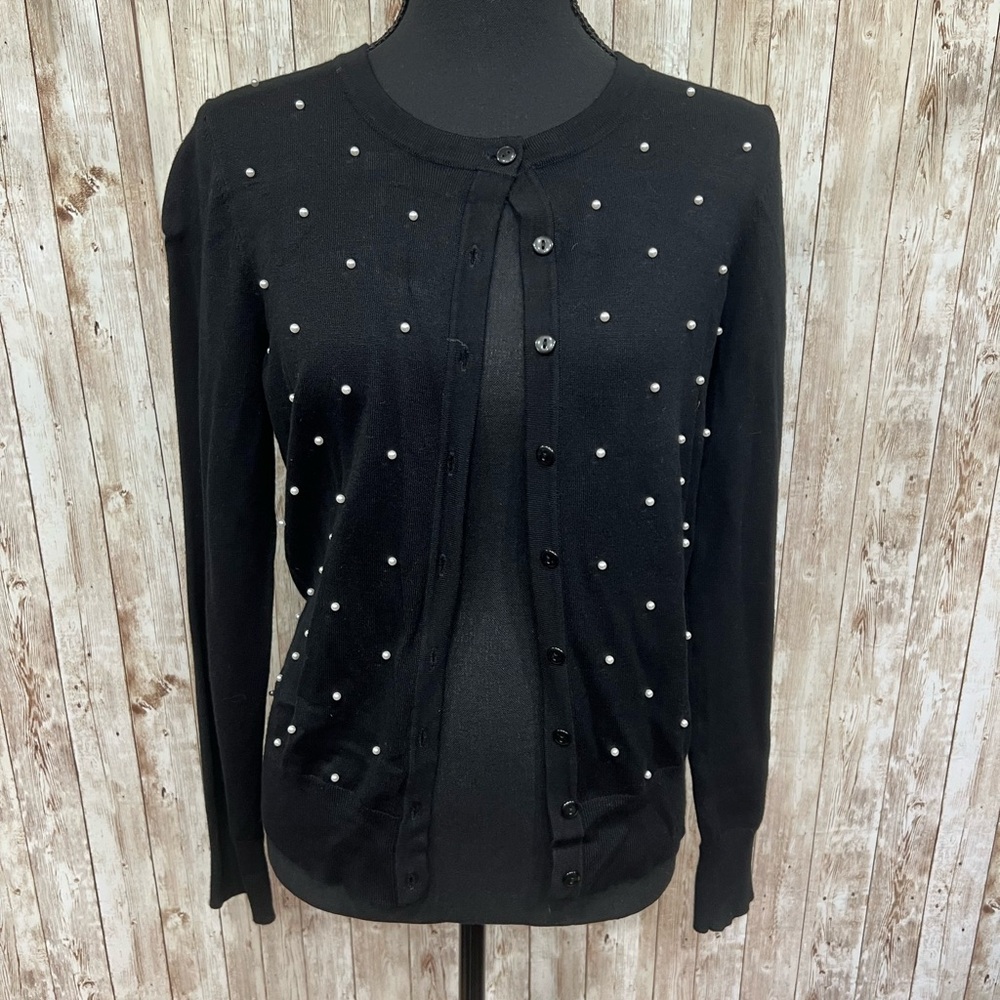 Charter‎ Club Black Cardigan with Pearl Embellishments